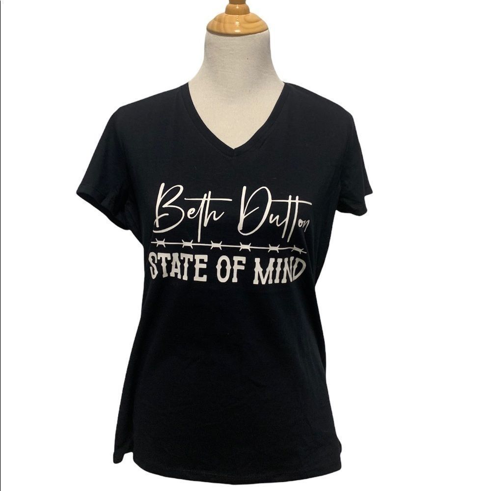 Beth Dutton State Of Mind | Black V-Neck T-Shirt